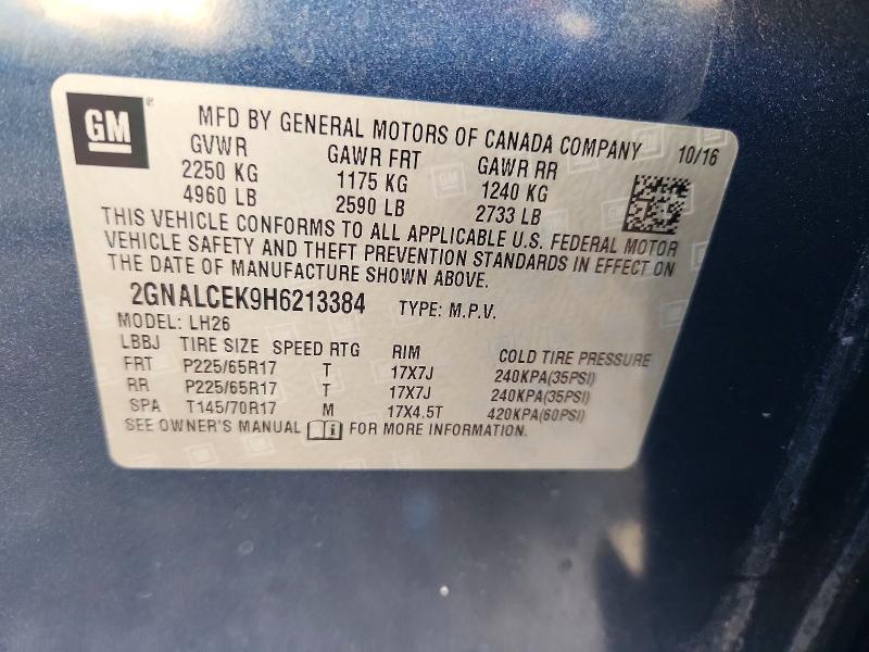 Aukcja sprzedaży 2017 Chevrolet Equinox, vin: 2GNALCEK9H6213384, numer aukcji: 70278756