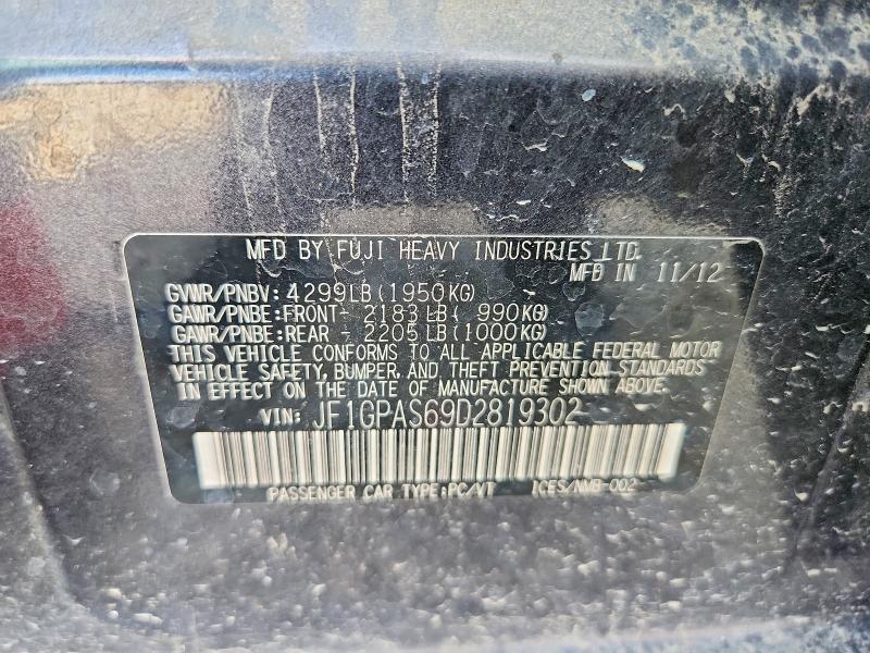 2013 Subaru Impreza მანქანა იყიდება აუქციონზე, vin: JF1GPAS69D2819302, აუქციონის ნომერი: 67354866