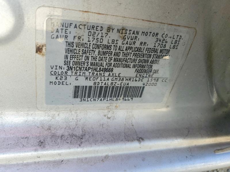 Aukcja sprzedaży 2017 Nissan Versa, vin: 3N1CN7AP1HL849669, numer aukcji: 68177776