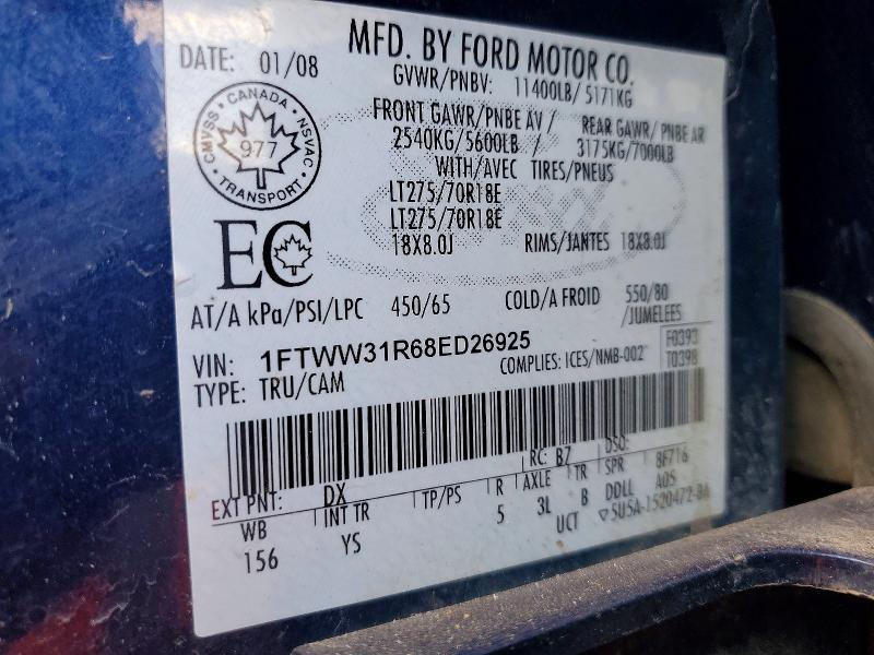 69448366 :رقم المزاد ، 1FTWW31R68ED26925 vin ، 2008 Ford F350 مزاد بيع