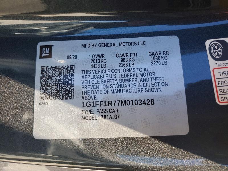 69456956 :رقم المزاد ، 1G1FF1R77M0103428 vin ، 2021 Chevrolet Camaro مزاد بيع