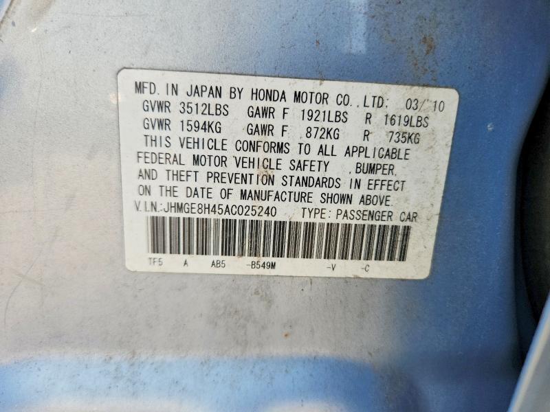 Продажа на аукционе авто 2010 Honda Fit, vin: JHMGE8H45AC025240, номер лота: 67831106
