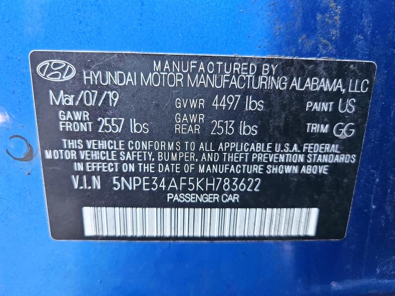 Продаж на аукціоні авто 2019 Hyundai Sonata, vin: 5NPE34AF5KH783622, номер лоту: 70256106
