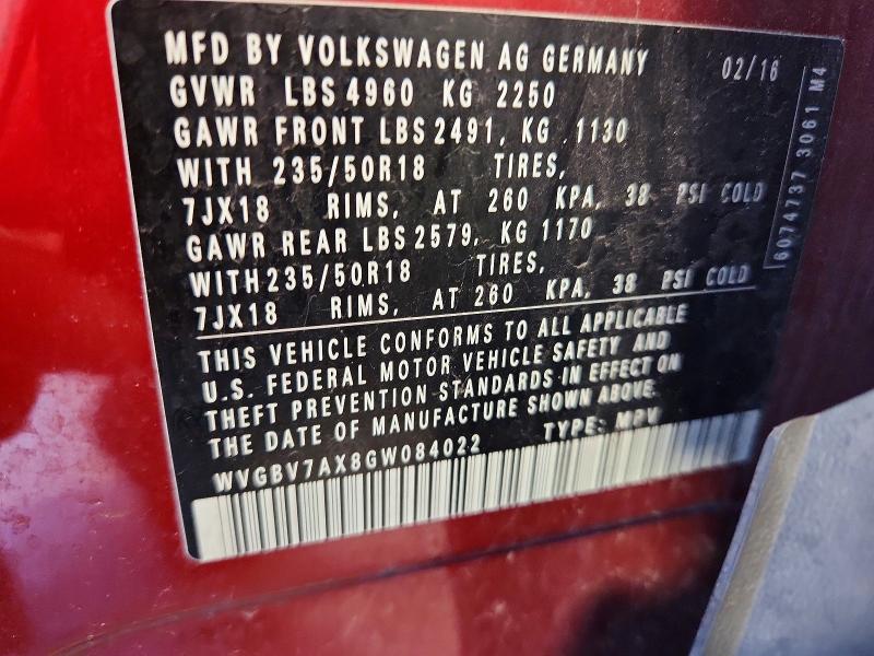 Aukcja sprzedaży 2016 Volkswagen Tiguan, vin: WVGBV7AX8GW084022, numer aukcji: 68559386