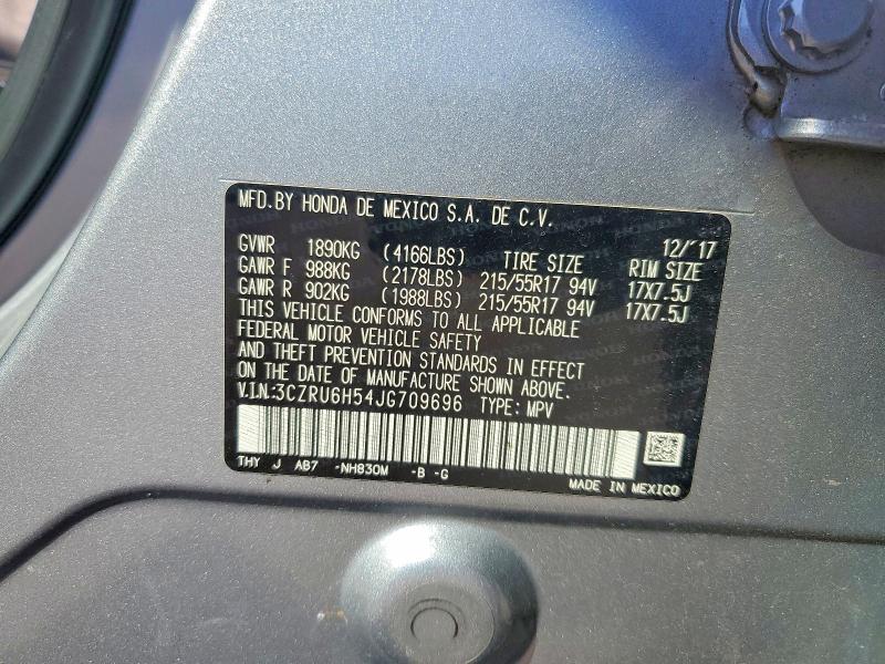 2018 Honda Hr-v მანქანა იყიდება აუქციონზე, vin: 3CZRU6H54JG709696, აუქციონის ნომერი: 69086896
