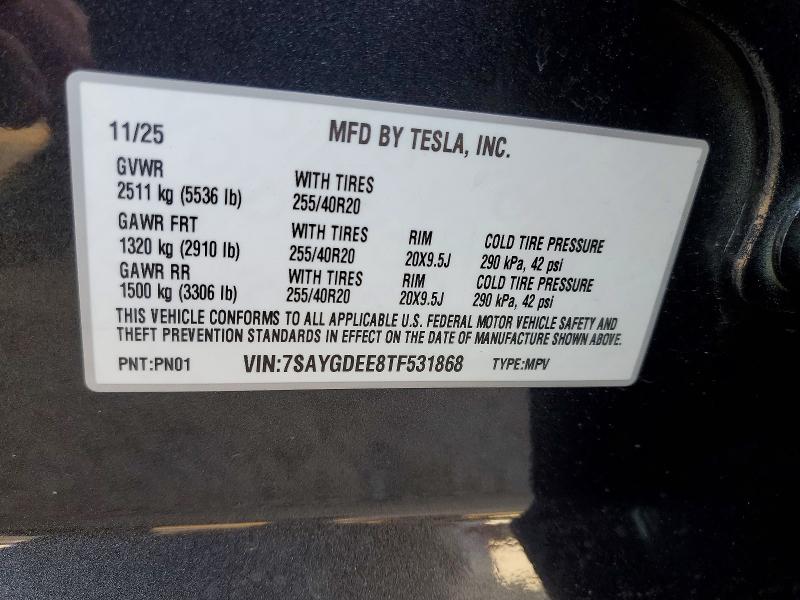 67476046 :رقم المزاد ، 7SAYGDEE8TF531868 vin ، 2026 Tesla Model Y مزاد بيع