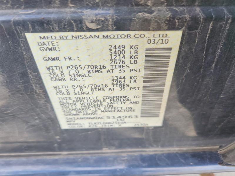 2010 Nissan Xterra მანქანა იყიდება აუქციონზე, vin: 5N1AN0NW0AC514963, აუქციონის ნომერი: 67939316