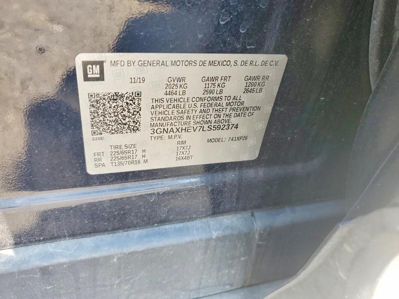 68874486 :رقم المزاد ، 3GNAXHEV7LS592374 vin ، 2020 Chevrolet Equinox مزاد بيع