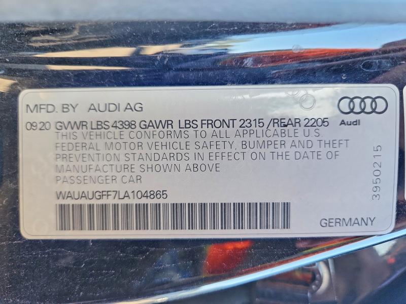 Aukcja sprzedaży 2020 Audi A3, vin: WAUAUGFF7LA104865, numer aukcji: 69186906