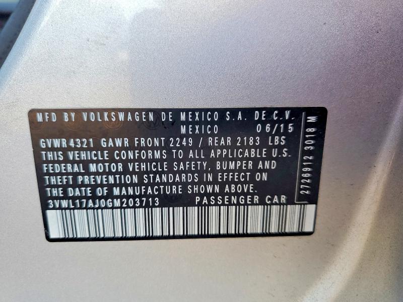 Aukcja sprzedaży 2016 Volkswagen Jetta, vin: 3VWL17AJ0GM203713, numer aukcji: 69565716
