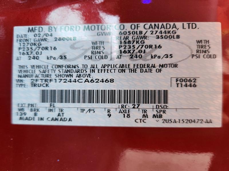 Продажа на аукционе авто 2004 Ford F-150 Heritage, vin: 2FTRF17244CA62468, номер лота: 69091386