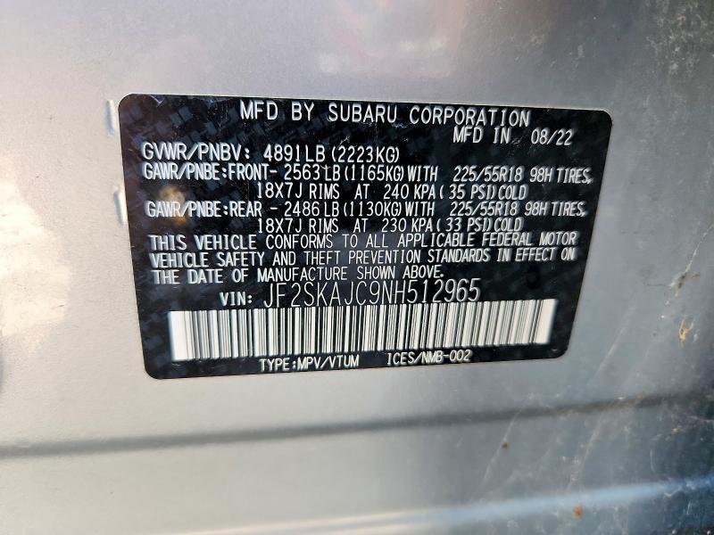 Продажа на аукционе авто 2022 Subaru Forester, vin: JF2SKAJC9NH512965, номер лота: 68639666
