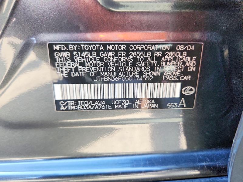 Aukcja sprzedaży 2005 Lexus Ls, vin: JTHBN36F050174552, numer aukcji: 68103216