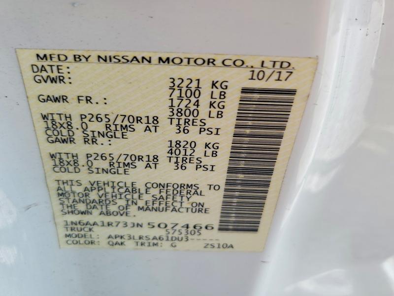 Auction sale of the 2018 Nissan Titan, vin: 1N6AA1R73JN507466, lot number: 70437036