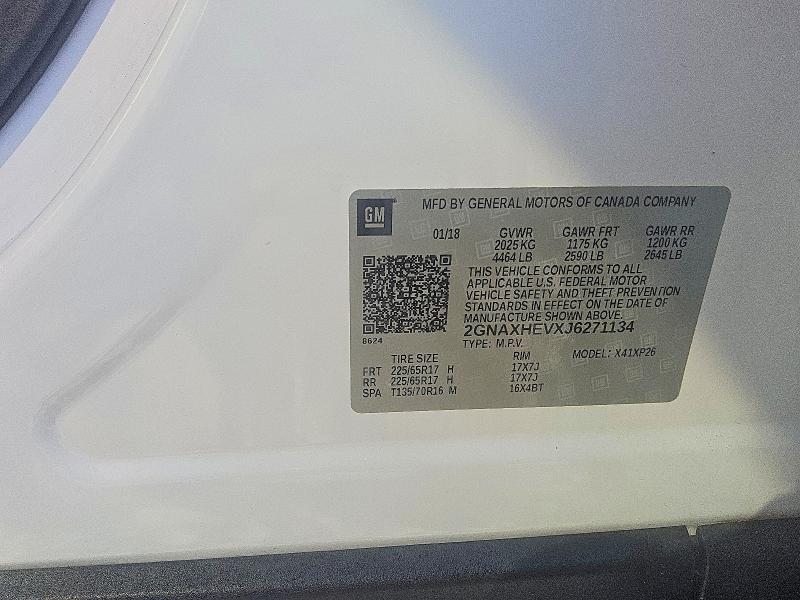 Продаж на аукціоні авто 2018 Chevrolet Equinox, vin: 2GNAXHEVXJ6271134, номер лоту: 68846876