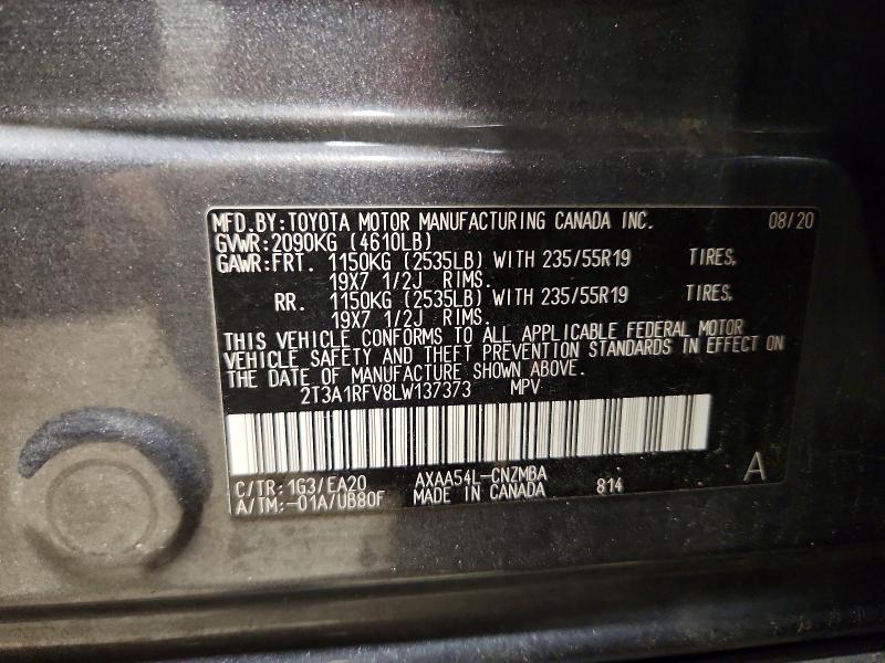 Aukcja sprzedaży 2020 Toyota Rav4, vin: 2T3A1RFV8LW137373, numer aukcji: 68796906