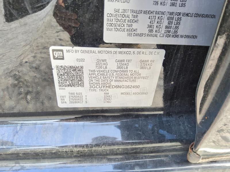 2022 Chevrolet Silverado Ltd მანქანა იყიდება აუქციონზე, vin: 3GCUYHED6NG162450, აუქციონის ნომერი: 68577516