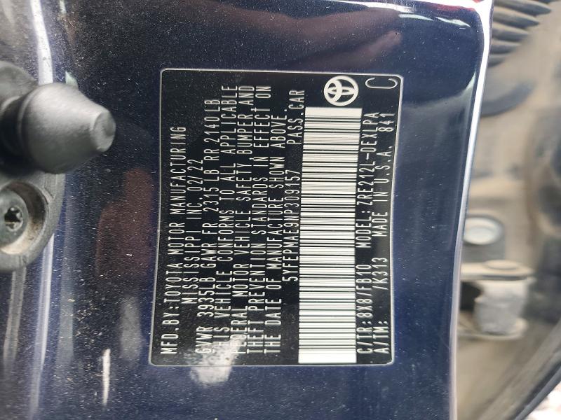 Aukcja sprzedaży 2022 Toyota Corolla, vin: 5YFEPMAE9NP309157, numer aukcji: 67876466