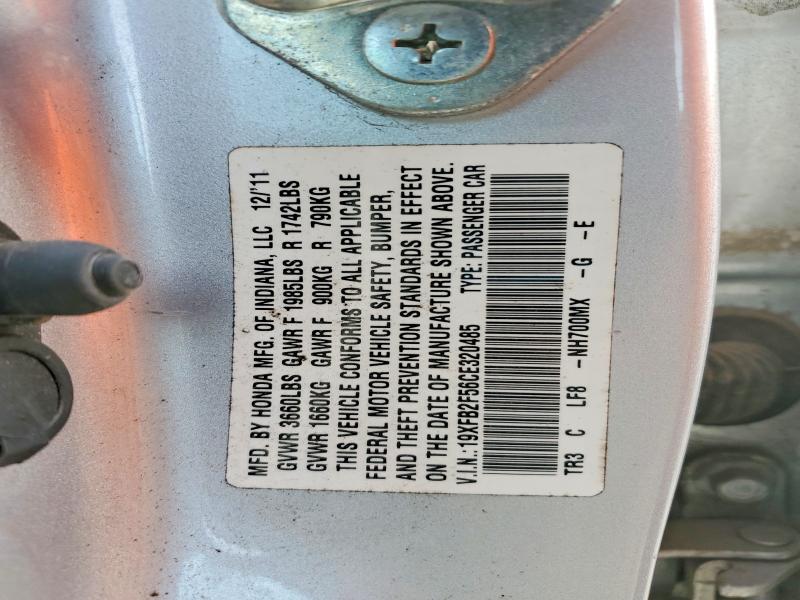 Продаж на аукціоні авто 2012 Honda Civic, vin: 19XFB2F56CE320485, номер лоту: 68225416