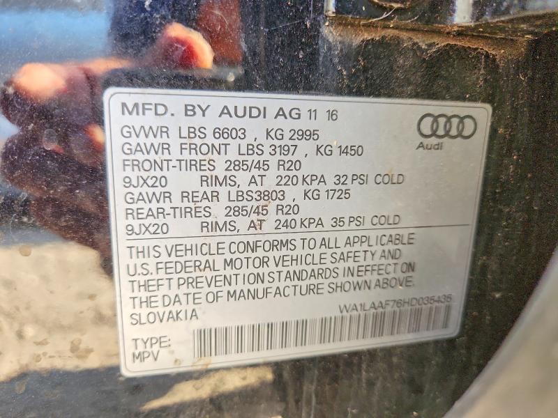 Aukcja sprzedaży 2017 Audi Q7, vin: WA1LAAF76HD035435, numer aukcji: 67287876