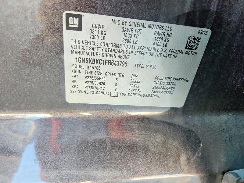 Продаж на аукціоні авто 2015 Chevrolet Tahoe, vin: 1GNSKBKC1FR643796, номер лоту: 67279006