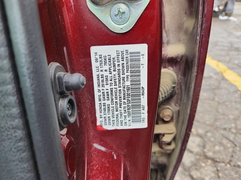 Продаж на аукціоні авто 2015 Honda Civic, vin: 19XFB2F53FE001601, номер лоту: 67992616
