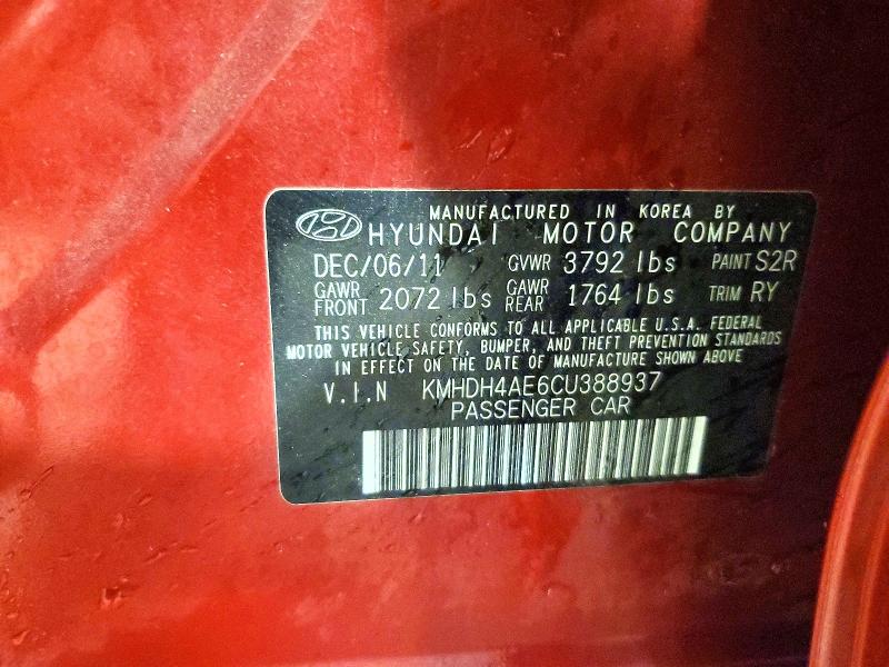 Aukcja sprzedaży 2012 Hyundai Elantra, vin: KMHDH4AE6CU388937, numer aukcji: 68960546