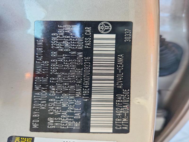 67445386 :رقم المزاد ، 4T1BE46K07U092316 vin ، 2007 Toyota Camry مزاد بيع