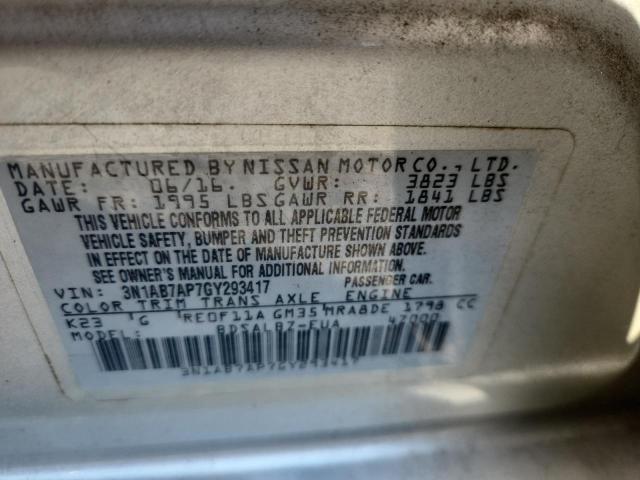 2016 Nissan Sentra მანქანა იყიდება აუქციონზე, vin: 3N1AB7AP7GY293417, აუქციონის ნომერი: 69688226