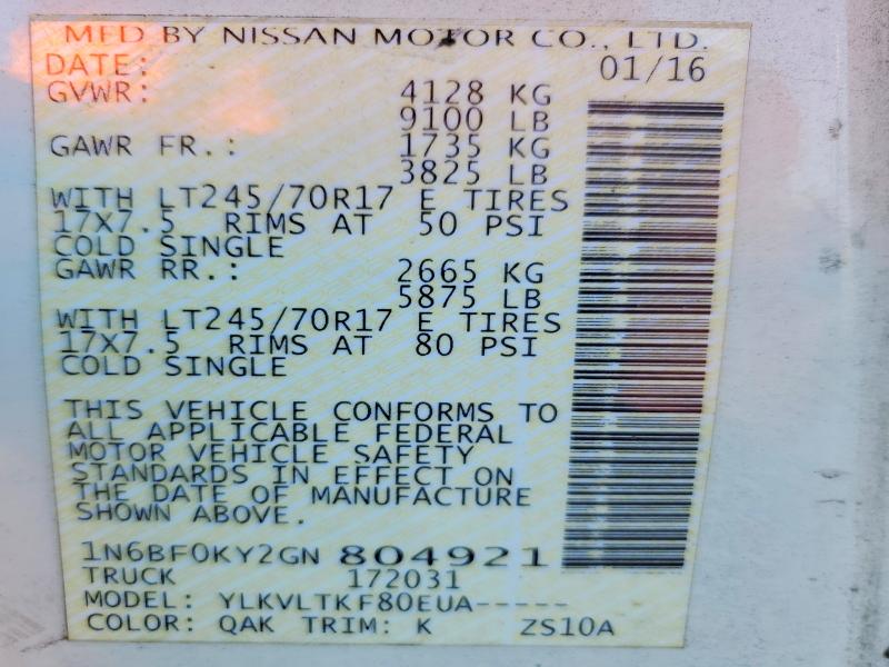 Aukcja sprzedaży 2016 Nissan Nv, vin: 1N6BF0KY2GN804921, numer aukcji: 67362036