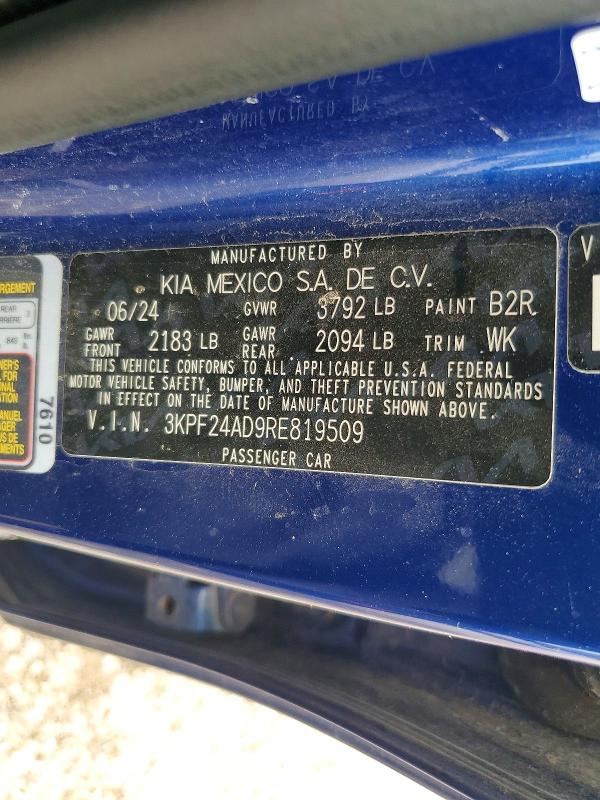 Продажа на аукционе авто 2024 Kia Forte, vin: 3KPF24AD9RE819509, номер лота: 67371346