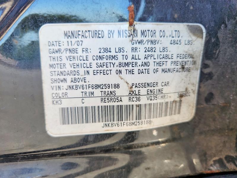 Auction sale of the 2008 Infiniti G35, vin: JNKBV61F68M259188        , lot number: 69229016