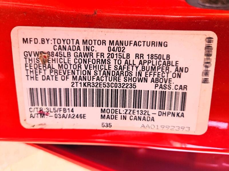 2003 Toyota Matrix მანქანა იყიდება აუქციონზე, vin: 2T1KR32E53C032235, აუქციონის ნომერი: 66946626