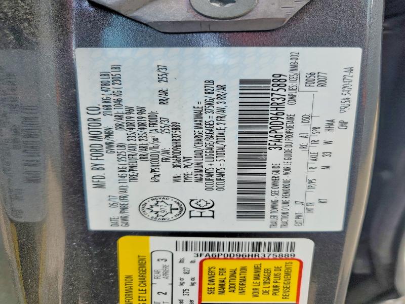 Aukcja sprzedaży 2017 Ford Fusion, vin: 3FA6P0D96HR375889, numer aukcji: 68595036