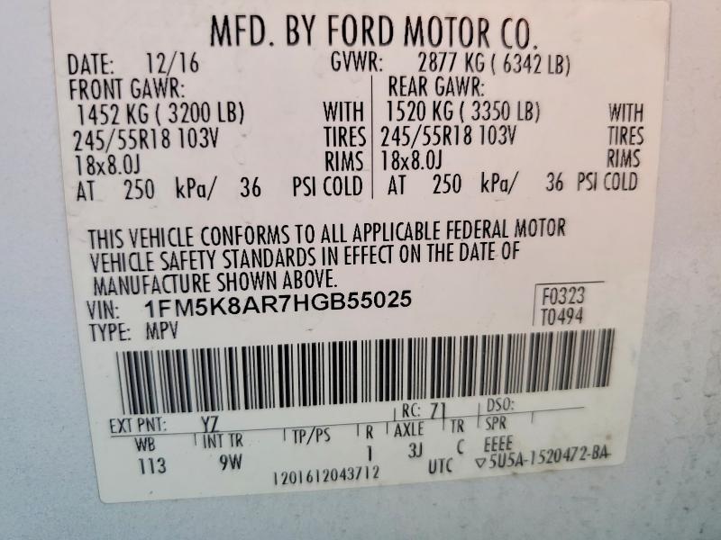 Aukcja sprzedaży 2017 Ford Explorer, vin: 1FM5K8AR7HGB55025, numer aukcji: 70065196