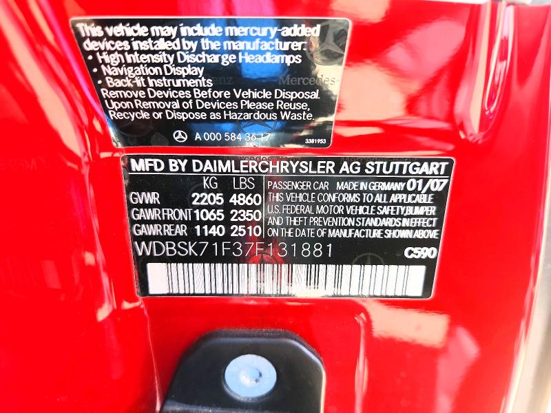 68858156 :رقم المزاد ، WDBSK71F37F131881 vin ، 2007 Mercedes-benz Sl مزاد بيع