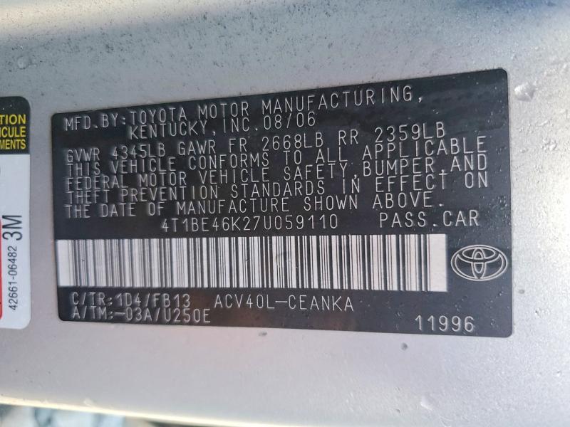 69728776 :رقم المزاد ، 4T1BE46K27U059110 vin ، 2007 Toyota Camry مزاد بيع