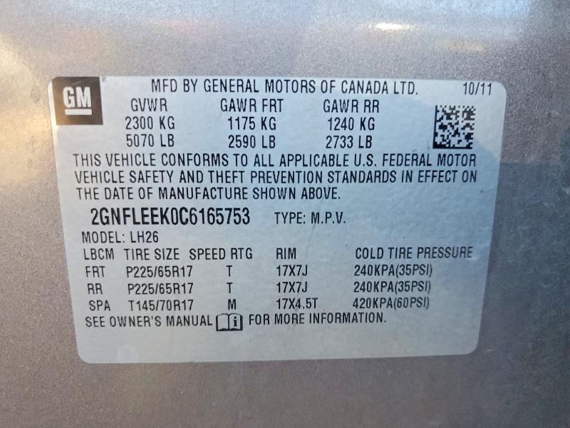 2012 Chevrolet Equinox მანქანა იყიდება აუქციონზე, vin: 2GNFLEEK0C6165753, აუქციონის ნომერი: 68244806