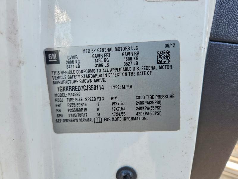Aukcja sprzedaży 2012 Gmc Acadia, vin: 1GKKRRED7CJ350114, numer aukcji: 69545376