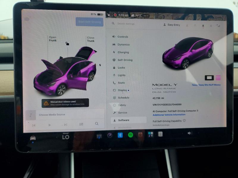 2020 Tesla Model Y მანქანა იყიდება აუქციონზე, vin: 5YJYGDEE2LF044999, აუქციონის ნომერი: 70368516