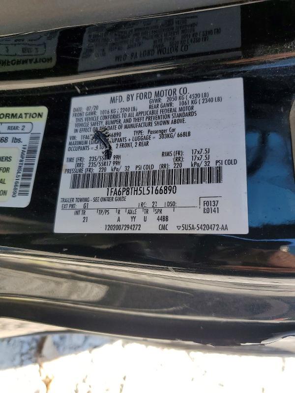 Продажа на аукционе авто 2020 Ford Mustang, vin: 1FA6P8TH5L5166890, номер лота: 68992096