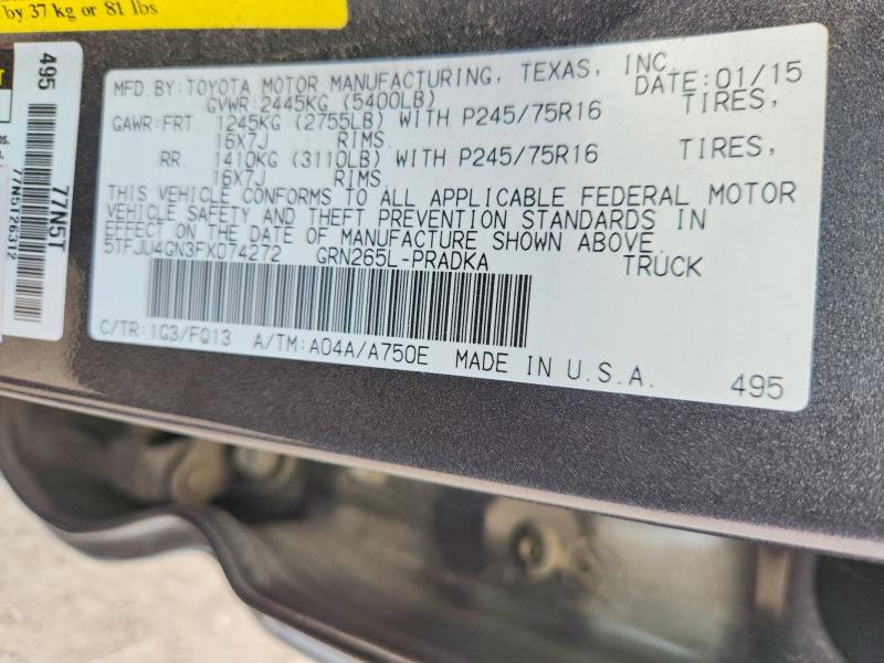 2015 Toyota Tacoma მანქანა იყიდება აუქციონზე, vin: 5TFJU4GN3FX074272, აუქციონის ნომერი: 67384846