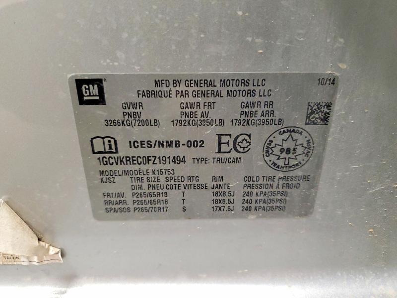 67426646 :رقم المزاد ، 1GCVKREC0FZ191494 vin ، 2015 Chevrolet Silverado مزاد بيع
