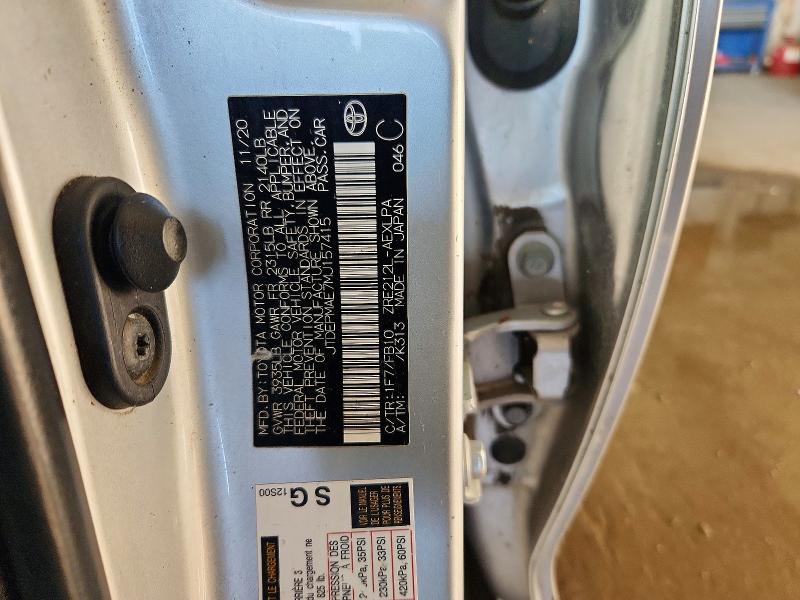 Aukcja sprzedaży 2021 Toyota Corolla, vin: JTDEPMAE7MJ157415, numer aukcji: 67805766