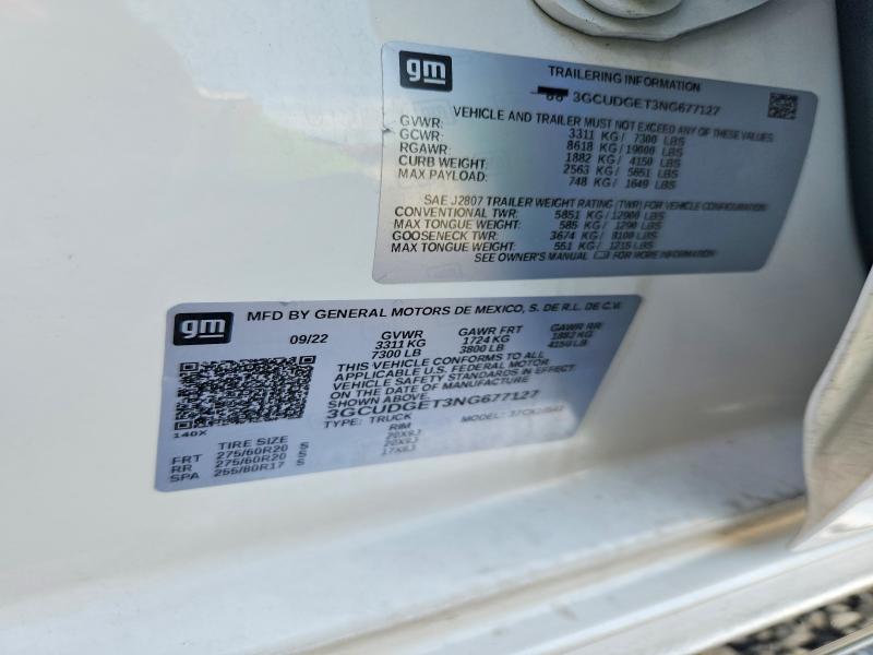 Auction sale of the 2022 Chevrolet Silverado, vin: 3GCUDGET3NG677127, lot number: 68813566