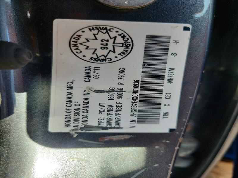 Продаж на аукціоні авто 2012 Honda Civic, vin: 2HGFB2E4XCH010936, номер лоту: 68165386