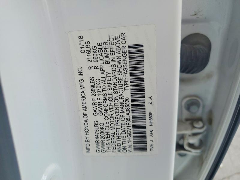 Продаж на аукціоні авто 2018 Honda Accord, vin: 1HGCV1F35JA085520, номер лоту: 68742336
