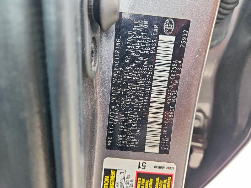 Продажа на аукционе авто 2020 Toyota Camry, vin: 4T1C11AKXLU877569, номер лота: 70930806