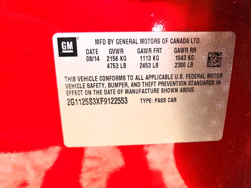 67637956 :رقم المزاد ، 2G1125S3XF9122553 vin ، 2015 Chevrolet Impala مزاد بيع