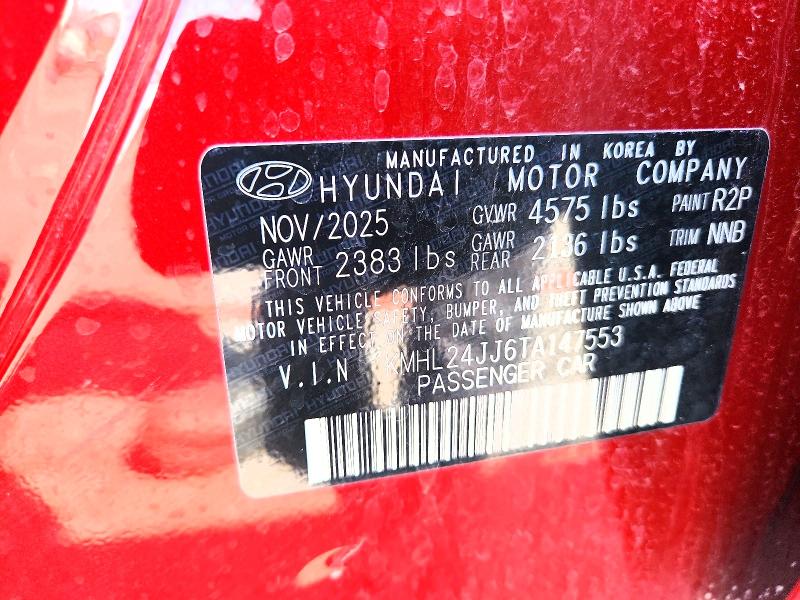 2026 Hyundai Sonata Hybrid მანქანა იყიდება აუქციონზე, vin: KMHL24JJ6TA147553, აუქციონის ნომერი: 70783006